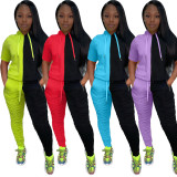 SC Casual Patchwork Hoodies Stacked Sweatpants 2 Piece Set ARM-C8163