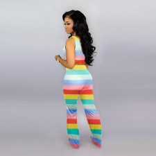 SC Rainbow Stripe Tank Top And Pants 2 Piece Suits WSM-A5136