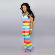 SC Rainbow Stripe Tank Top And Pants 2 Piece Suits WSM-A5136