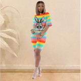SC Colored Stripe Sequined Two Piece Shorts Set XYKF-X9199