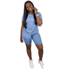 SC Plus Size Solid T Shirt Shorts Two Piece Suits LP-S6199