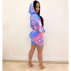 SC Tie Dye Hooded Waist Two Piece Shorts Set JH-H146