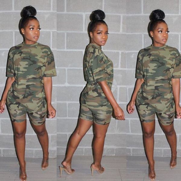 SC Camo Print Casual Two Piece Shorts Set MEM-8270