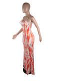 SC Tie Dye Print Cross Strap Backless Long Maxi Dress YM-N9196