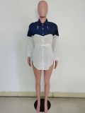 SC Casual Denim Patchwork Long Sleeve Shirt Dress MEM-8272