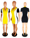 SC Casual Patchwork Short Sleeve Mini Dress YMT-J6030