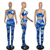 SC Tie Dye Crop Top Stacked Pants Two Piece Suits OY-L6100