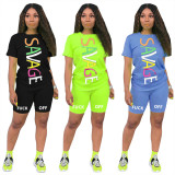 SC Letter Printed Short Sleeve T-shirt Shorts Sports Suit MIL-L094