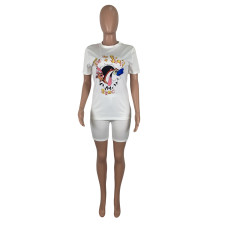 SC White Cartoon T Shirt And Shorts Two Piece Sets ML-M7310