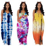 SC Sexy Tie Dye Print Loose Slip Maxi Dress MIL-L100