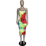SC Sexy Tie Dye Print Backless Cross Strap Midi Dress BGN-BN058-1