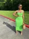SC Solid Spaghetti Strap Maxi Skirt Hollow Two Piece Sets BGN-BN060