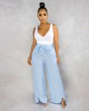 SC Casual Flax High Waist Sashes Loose Long Pants MIL-L099