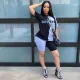 SC Plus Size Letter Print Patchwork Two Piece Shorts Set NM-8201
