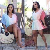 SC Multicolor V Neck Short Sleeve One-piece Rompers ORY-5150
