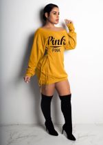 SC Plus Size Long Sleeve Sexy Pink Print Midi Dress LP-6201