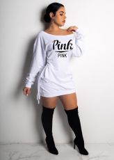 SC Plus Size Long Sleeve Sexy Pink Print Midi Dress LP-6201