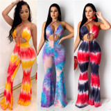 SC Sexy Tie Dye Halter Backless Strappy Flared Jumpsuit LSL-6346