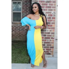 SC Plus Size Contrast Color Casual Irregular Maxi Dress TR-1018