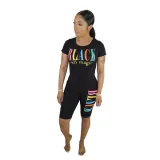 SC Hot Sale Solid Color Letter Printed Short Sleeve Two Piece Set BN-9224