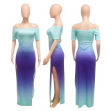 SC Gradient Contrast Color Split Maxi Dress NIK-117