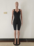 SC Solid Front Zipper Sleeveless Bodycon Rompers AL-170
