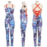 SC Sexy Floral Print Strappy Backless Jumpsuits SMR-9580