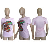 SC Plus Size Cartoon Print Short Sleeve O Neck T Shirt Tops BGN-062