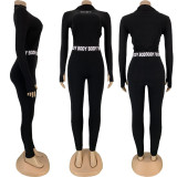 SC Letter Print Long Sleeve Fitness Tight Two Piece Set FNN-8365