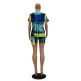 SC Plus Size Casual Tie-dye Printed Short Sleeve Shorts Suit TR-1027