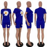 SC Plus Size Daisy Print T Shirt Shorts Two Piece Sets LDS-3218