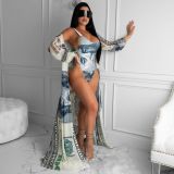 SC Sexy Printed Swimsuit+Long Cloak 2 Piece Sets CHY-1227