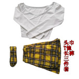SC Trendy Plaid Flared Pant+T Shirt+HeadScarf 3 Piece Sets YIY-5167