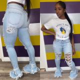 SC Trendy Denim Ripped Holes Flared Jeans Pants OD-8354