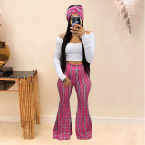 SC Trendy Plaid Flared Pant+T Shirt+HeadScarf 3 Piece Sets YIY-5167