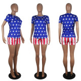 SC Plus Size America Flag Printed Two Piece Shorts Set SHD-9254