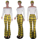 SC Trendy Plaid Flared Pant+T Shirt+HeadScarf 3 Piece Sets YIY-5167