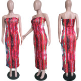 SC Tie Dye Plus Size Print Off Shoulder Strapless Long Tube Dress BGN-063