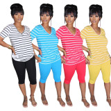 Striped T-shirt Solid Color Pants Suit LA-3186