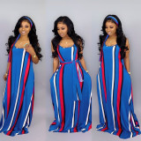 SC Colorful Stripe Loose Maxi Slip Dress With Headscarf BS-1187