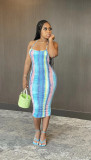 SC Sexy Tie Dye Print Backless Slip Midi Dress BS-1183