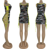 SC Plus Size Camo Print Sleeveless Lace Up Hollow Club Dress FNN-8385