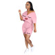 SC Plus Size Pink Lips Print Short Sleeve Two Piece Suits BLI-2033