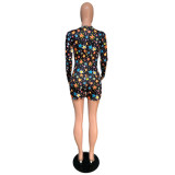 SC Star Print Deep V Neck Long Sleeve Rompers With Mask QZX-6129