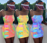 SC Tie Dye Letter Print Spaghetti Strap Mini Dress LM-8150