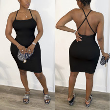 SC Sexy Backless Cross Strap Mini Slip Dress CH-8105