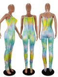 SC Tie Dye Print Stacked Skinny One Piece Jumpsuits WSM-5143