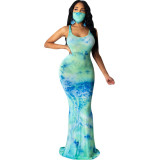 SC Tie Dye Print Sleeveless Slim Mermaid Maxi Dress SFY-126