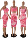 SC Plus Size Tie Dye Print Sleeveless Midi Skirt 2 Piece Sets WSM-5147