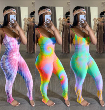 SC Tie Dye Print Stacked Skinny One Piece Jumpsuits WSM-5143